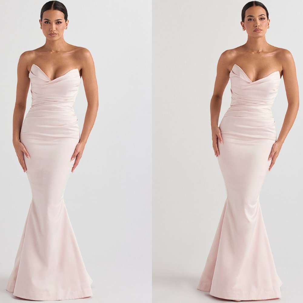 HOUSE OF CB 'Fleur' Blush Satin Strapless Gown NWOT